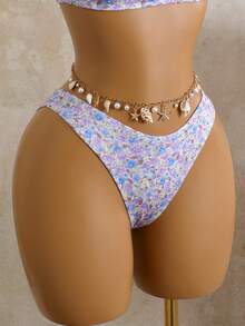 Swim Mod Bộ bikini hai mảnh họa tiết hoa nhí dành cho nữ, thích hợp cho kỳ nghỉ hè. - Màu tím hoa cà - Xem 4