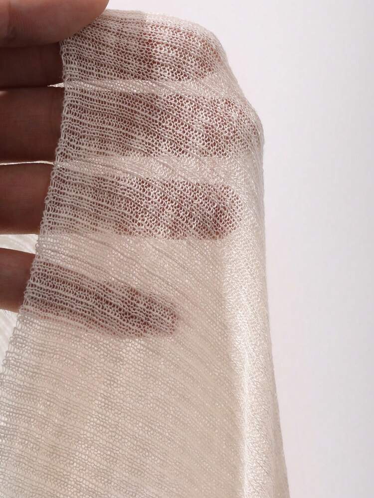 Women's Solid Color Patchwork Lace V-Neck Tie Bow Long Sleeve Lightweight Cardigan, Casual Summer Vacation Thin Knit Sweater