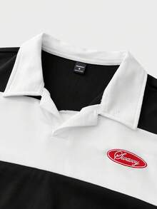 SWAVVY Men's Summer Casual Standard Size Polo Shirt, Short Sleeve, Blue & White Color Block Embroidered - Black - View 4