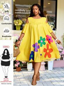 SHEIN CURVE+ Curve Size US22音乐节、海滨度假、波西米亚风连衣裙 - 黃色 - 查看 9