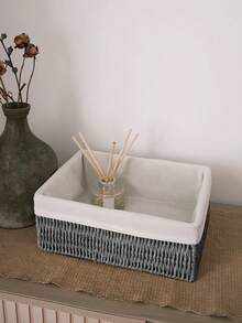 1PC/ 3PCS Handwoven Rattan Desktop Storage Basket Organizer For Makeup Keys Snacks Jewelry Home Living Room Bedroom Study Office Decor Valentine Day Gift - Grey - View 8