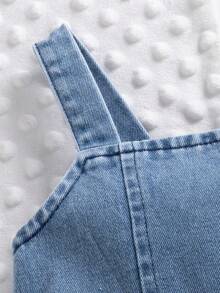 SHEIN 女婴休闲简约街头风蓝色牛仔背带连衣裙，夏季 - 藍色 - 查看 3