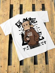 Manfinity LEGND Áo thun nam tay ngắn cổ tròn in hình dáng người, phong cách tối giản, thích hợp mặc hàng ngày. - trắng - Xem 6