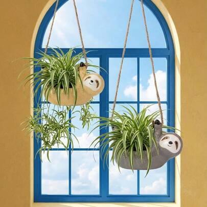 Joivida 1pc Cute Cartoon Sloth Ceramic Hanging Flowerpot, Large Diameter, Lightweight, Suitable For Indoor Succulent Plants And Small Flowers, With Rope Hanging Design, Cute Flowerpot, Suitable For Easter, Christmas, Halloween, New Year Gifts