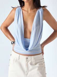 LYSMO Women's Striped Pleated Casual Versatile Daily Wear Top - Cream - View 4