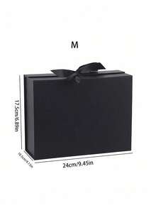 1 pieza Caja de regalo plegable de una sola pieza de cartón duro con lazo, elegante y resistente, decorativa para cumpleaños, vacaciones, cosméticos, fiestas, regalos, envoltura y almacenamiento en el hogar - Negro - Ver 5