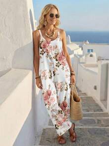 EMERY ROSE Women's Casual Floral Print Jumpsuit, Suitable For Beach In Spring/Summer - Multicolor - View 2
