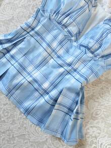 SHEIN V领短袖修身女式上衣 - 藍色 - 查看 3