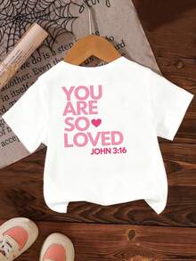 Tween Girl Cute Sweet Pink Letter Heart Print Round Neck Short Sleeve White T-Shirt, Tween Girl Casual Comfortable Soft Round Neck Short Sleeve T-Shirt, Suitable For Spring/Summer Daily, Home, Holiday, Festival, Spring Vibes, Summer Vibes, Spring & Summer For Outing, Easy Comfort, Casual Wear, Tween Girl Floral Graphic, New Style, Chill Chill, Spring Vibes Chill Summer Vacation - Multicolor - View 4