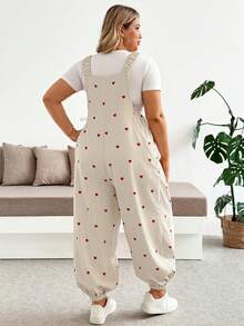 SHEIN Plus Size Maternity Heart Pattern Casual Wide Leg Jumpsuit Vacation Outfits Work Outfits - Apricot - View 2