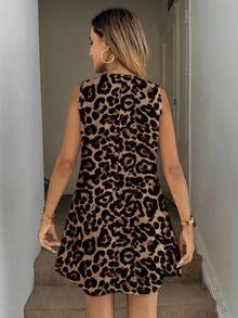 Vestido casual sin mangas de línea A para mujer, conjunto casual de mujer, ropa de verano para mujer, estampado de leopardo - Multicolor - Ver 2