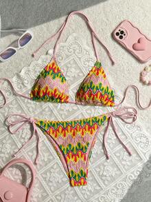 Swim Mod Bộ bikini hai mảnh buộc cổ bằng vải jacquard dành cho nữ, thích hợp cho mùa xuân/hè. - Nhiều màu - Xem 2