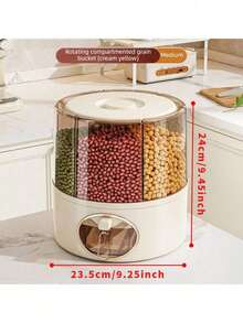 Dispensador de arroz giratorio 360°: Recipiente de almacenamiento de alimentos secos sellado, dispensador de granos de gran capacidad con 6 compartimentos, dispensador de granos de cocina a prueba de humedad - Blanco - Ver 8