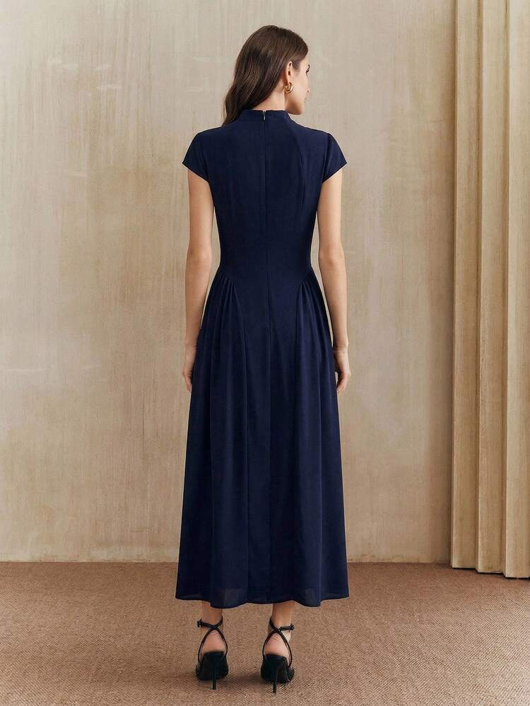 Women's Elegant Minimalist High-End Deep Coffee Stand Collar Split Elegant Dress