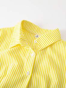 Teen GirlCasual All-Match Versatile Daily Commute Slim Fit Cropped Short Sleeve White Shirt - Yellow - View 10