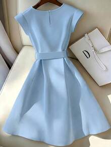 GlowEve New Summer High-End Elegant Luxury Unique Rhinestone Embellished Dress - Baby Blue - View 2