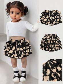 Shorts bébé fille mignons à volants avec imprimé léopard, polyvalents pour l'été - Noir - Voir 2