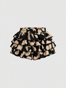 Shorts bébé fille mignons à volants avec imprimé léopard, polyvalents pour l'été - Noir - Voir 6