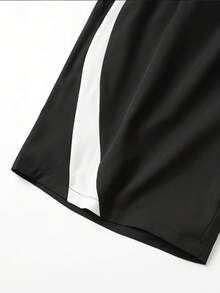 STEELVANCE 男士撞色抽绳腰宽松休闲短裤，春夏款 - 黑與白 - 查看 6