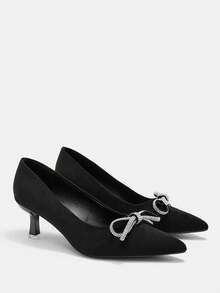 CUCCOO CURVES Scarpe da donna con ampia vestibilità, punta affusolata, tacco sottile, con strass neri, cinturino sottile con fiocco e fibbia, semplici e classiche, comode per l'uso quotidiano, con tacco alto rinforzato, taglie grandi - nero - Visualizzare 2