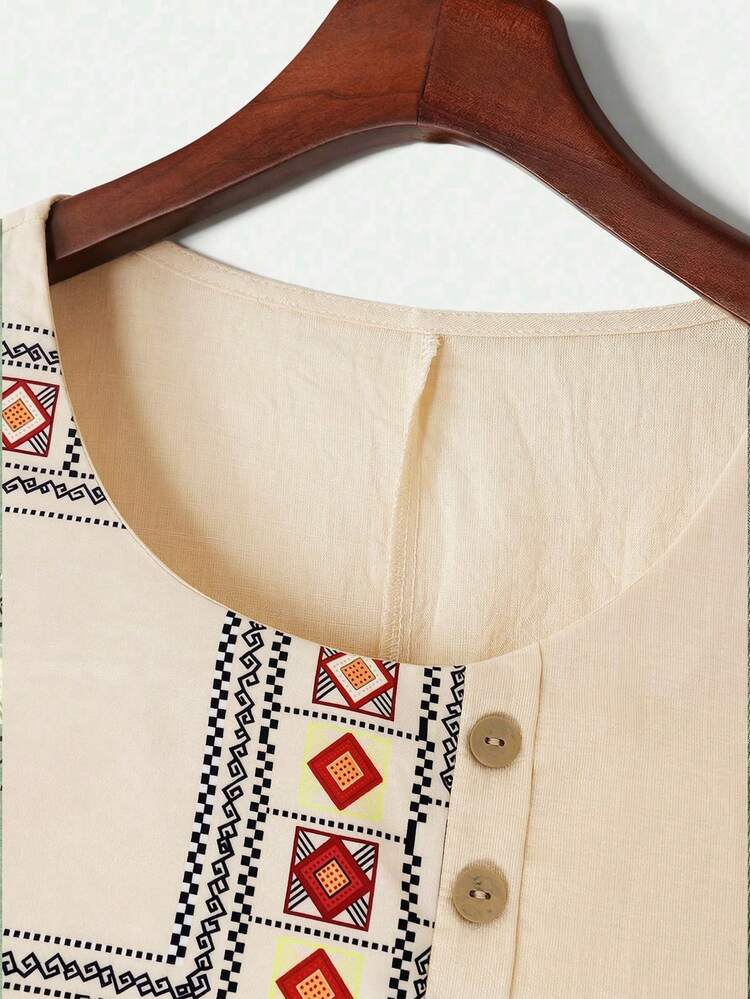 Plus Size Summer Casual Geometric Print Shirt