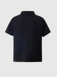 Coolqubz Boys' Casual Comfortable American Style Collegiate Letter Print Polo Shirt - Black - View 2