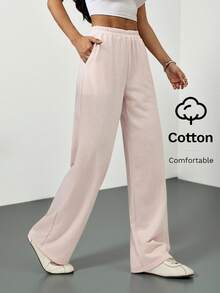 SHEIN PETITE 超大号抓绒运动裤，适合度假、机场休闲、90年代风格、夏季、毕业典礼、返校、毕业季、教师节等场合，也适合女性、秋季、冬季、圣诞节等场合穿着。 - 粉色 - 查看 6