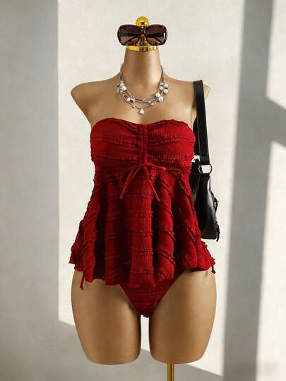 Slaydiva 2026春夏大码黑色极简风坦克比基尼泳衣两件套（女款）