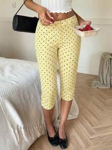 SHEIN EZwear 女士波点休闲百搭七分裤 - 鵝黃色 - 查看 8