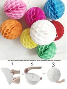 Conjunto de 5 bolas de flores de papel em formato de favo de mel, flores de tecido coloridas para pendurar, artesanato em papel para casamento, aniversário, decoração de casa e festas. - Multicolor - Ver 10
