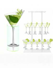 1 Piece Clear Rectangular Acrylic 3 Tier Champagne Tower Display Stand With 32 Slots Floating Alignment Rack For Party Wedding School Celebration Event Decoration Essential Must Have - Transparent - View 4