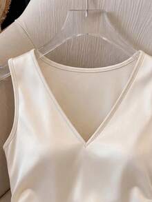 Franclia Women Elegant Sexy White Sleeveless Shimmering Satin Bodysuit, Summer Seductive Slim Fit Knitted Top For Night Out Golf, Parties, Vacation Formal - Apricot - View 7
