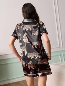 女士睡衣套装，数码印花 - 黑色 - 查看 2