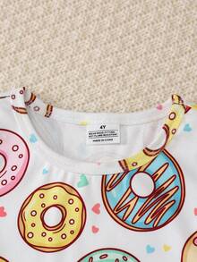 Bộ đồ ngủ mùa hè 3 món cho bé gái, mỏng nhẹ, in hình bánh donut ngọt ngào, gồm áo thun bó sát, quần short bó sát và quần dài bó sát. - Nhiều màu - Xem 5