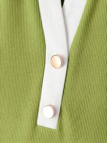 Nuevo vestido de mujer con cuello redondo, sin mangas y con bloques de color - Verde - Ver 10