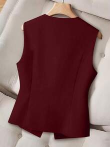 GlowEve CURVE Plus Size Women's Solid Color Single-Breasted Casual Lightweight Vest - Burgundy - View 2