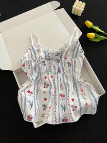 Resyla Women's Strawberry Pattern Frill Trim Camisole And Shorts Casual 2 Pieces Set - Multicolor - View 2