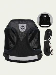 1set Black New Design Pet Chest Back Strap With Reflective And Breathable Dog Leash, Suitable For Small And Medium-Sized Dogs, Perfect For Outdoors And Travels - Black - View 6