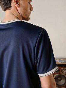 VeloEdit Navy Blue Color Men's Contrast Color Short Sleeve T-Shirt, Suitable For Home, Outing, Office Wear Navy Men's T Shirt Navy Blue Top Men Men Casual Top Old Money - Royal Blue - View 9