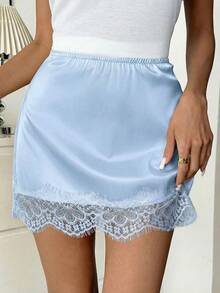 Easowa 女士蕾丝拼接休闲百搭约会之夜迷你裙 - 淺藍色 - 查看 4