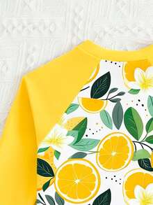 Baju Renang Romper Lengan Panjang Motif Lemon & Bunga untuk Liburan Santai Anak Perempuan, Bahan Rajut, Cocok untuk Pantai & Kolam Renang - MultiWarna - View 2