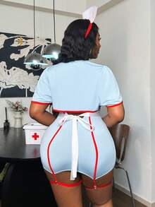 Fantasy Costume Fantasy Costume Plus Size Role Play Nurse/Doctor Costume Set: Milk Silk Top + Lingerie Dress + G-String + Apron + Headband + 1 Pair Leg Rings (6pcs) - Multicolor - View 2