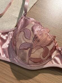 2pcs/Set Women's Floral Embroidery Mesh Sexy Lingerie Set - Coral Pink - View 4