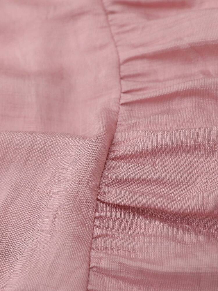 Women's Solid Color Round Neck Ruffle Sleeve Casual Blouse Summer Top Summer Outfit For Women Casual Blouses For Women Holiday Outfits For Women Summer Holiday Outfits Pink Top Blouses For Women