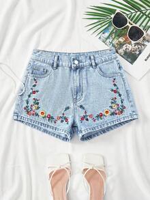 SHEIN Teen Girl Y2K Spring Summer Break Light Washed Low Waist Ripped Raw Hem Denim Jeans Shorts With Raw Hem, Summer Beach Boho Vacation Shorts ,Summer Concert Festival Casual Rave - Blue - View 6