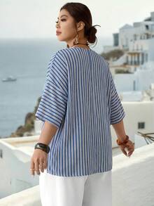 Parysyn 大码女式梭织休闲夏季衬衫 - 藍色 - 查看 2
