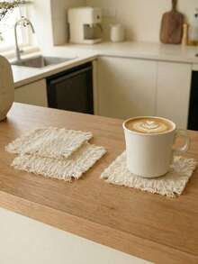 Cirelle Handwoven Jute Coaster Set Of 4 - Ins Style Fabric Coasters For Coffee & Tea, Natural Fiber Table Decor For Home & Cafe - Multicolor - View 2