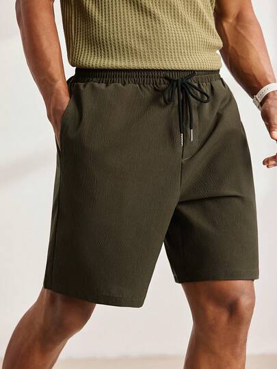 Driftmere Men's Casual Solid Color Drawstring Waist Slant Pocket Shorts