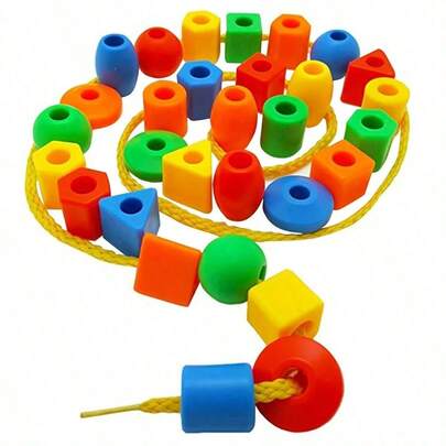 MINKOJA MINKOJA 20-100pcs Thread Geometry Beads With 2pcs Color Random Rope Random Shape And Color Blocks Children Early Educational Color Shape Cognition Beads Kids Manual Ability Training Games