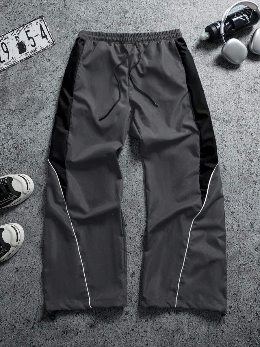 Sport MetroGents Men's Casual Comfortable Versatile Straight Leg Patchwork Sports Pants - Dark Grey - View 1